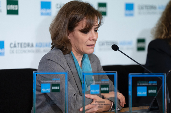 Monserrat Zamorano en su intervención durante la mesa redonda organizada en los Premios Aquae.